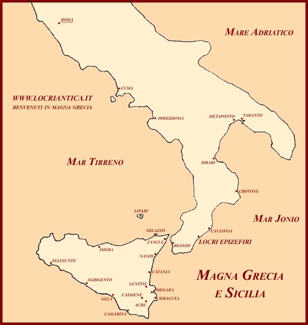Le principali città in Magna Grecia ed in Sicilia